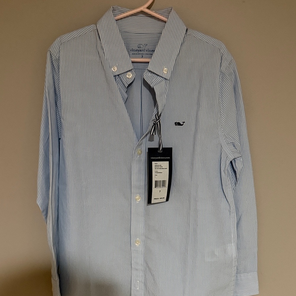 Vineyard Vines Boys Blue Striped Shirt size 7 NWT
